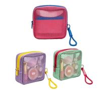 Mesh Cosmetic Bags with Zipper 3 Pieces Purse with Removable Wrist Strap