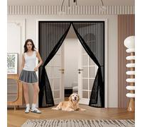 Mesh Curtain 145 x 310 cm Keep Bugs Out, Full Frame Magic Tape, Powerful Magnets, Self Sealing, No Drill Installation, Door Curtain Fly Screen for Balcony Bedroom Doors, Black