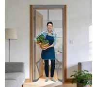 Mesh Curtain 150 x 110 cm Keeps Bugs Out, Lets Fresh Air in, No Gap, Snap Shut Automatically, Hands Free Mosquito Door Screen Curtain for Living Room, Bedroom, Patio, Grey