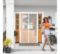 Mesh Curtain 185 x 180 cm Keep Bugs Out, Full Frame Magic Tape, Powerful Magnets, Self Sealing, No Drill Installation, Flyscreen French Doors for Balcony Bedroom Doors, White