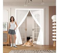Mesh Curtain 250 x 200 cm Keep Bugs Out, Full Frame Magic Tape, Powerful Magnets, Self Sealing, No Drill Installation, Door Curtain Fly Screen for Balcony Bedroom Doors, White