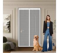 Mesh Curtain 71 x 300 cm Keep Bugs Out, Full Frame Magic Tape, Powerful Magnets, Self Sealing, No Drill Installation, Door Curtains to Stop Flies for Balcony Bedroom Doors, White