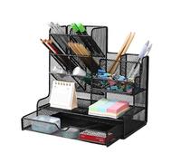 Mesh Desk Organiser | Versatile Desk Tidy & Pen Holder Organiser with Drawer Storage | Multi-Functional Stationery Organizer for Home Office School (Black)