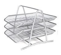 Mesh Desk Storage Organiser, 3 Tier Office Filing Paper Letter Trays Stackable for Home & Office - Easy to Assemble - Silver