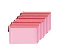 Mesh Document Bag Set of 10, Waterproof Zipper Pouch / A4 Size Zip File, for Household Daily Storage School Office M-D-2B (Red, A6 (9.25×4.25Inch))