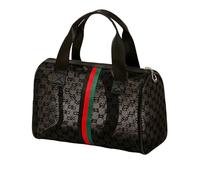 Mesh Fabric Makeup Bags for Women, Portable Waterproof Cosmetics Cases, Printed Pattern, Comfortable Handle, Constantly Pursuing the Ideal of Beauty Within One's Heart(Black)