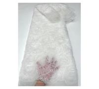 Mesh Fabric Soft 3D Stereo Tape Embroidery Rose Fabric Garment Fabric 1 Yard (White)