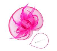 Mesh Flower Feather Fascinators for Weddings Party Fascinator Net Hat and Feathers Vintage Women's Wedding, Headband with Clip, Elegant & Mother Of the Bride Hot Pink Fascinators