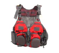 Mesh Fly Fishing Vest Red Size Lightweight Breathable Quick Dry Adjustable Buckle Multiple Pockets for Outdoor Fishing and Hiking Neoprene Material
