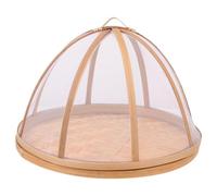 Mesh Food Cover Dome, Round Bamboo Frame Dustproof Dish Protector | Khaki Gauze Net, Tight Sealed Storage, Keeps Dishes Fresh, for Outdoor Dining and Kitchen Tables