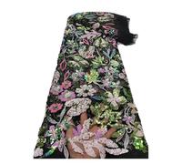 Mesh Gauze Material Full Sheet Lotus Leaf Color Bead Sequins Embroidery Fabric(Green)