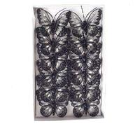 Mesh Glittered Clip On Butterflies - 8cm, Black, Tray of 12