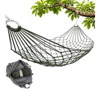 Mesh Hammock - Loop & Lounge Between Two Trees, Rope Hammocks for Outside Camping - No Stand Needed, 220 lb Capacity, Lightweight 13 oz Nylon Net Bed for Backyard Garden Patio Beach Travel, Dark Green