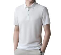 Mesh Ice Silk Short Sleeve T-Shirt for Men, Quick-Drying, Breathable Leisure Polo Shirt, Summer Classic Fashionable Casual Business Anti-Wrinkle T-Shirt (White, L), White