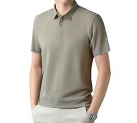 Mesh Ice Silk Short Sleeve T Shirt for Men, Quick Drying, Breathable Leisure Polo Shirt, Summer Classic Fashion Casual Business Anti-Wrinkle T-Shirt (Khaki,XXL), khaki
