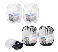 Mesh Laundry Basket, 4 Pieces Collapsible Laundry Hamper Pop Up with Handles&Side Pocket Suitable for Children's Room, College Dormitory Travel (Black White)