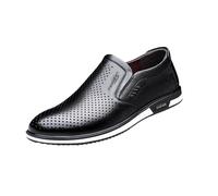 Mesh Leather Shoes Men, Solid Color Casual Shoes Lightweight Comfotrable Business Footwear Breathable Flat Bottom Walking Shoe Shallow Outdoor Workout Training Shoe Non-Slip Running Footwear Black