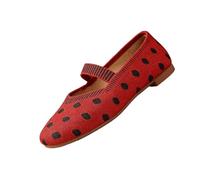 Mesh Loafers Women Striped Polka Dot Soft Soled Flat Loafers Round Toe Shallow Mouth Flat Shoes Closed Toe Slip On Shoes for Ladies Spring Summer Outdoor Office Work Daily Wear 3.5-7.5 Red