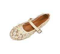 Mesh Loafers Women with Bow Embroidery Round Toe Flat Loafers Shallow Mouth Closed Toe Over-The-Knee Flat Shoes Plus Size Slip On Shoes for Ladies Spring Summer Outdoor Office Work Daily Wear 3.5-7.5