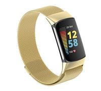 Mesh Loop Bands Compatible with Fitbit Charge 5/Charge 6 Bands, Metal Adjustable Stainless Steel Wristbands Replacement Straps for Charge 6/Charge 5 Activity Tracker Women Men,Gold, Small