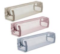 Mesh Makeup Bag, 3 Pcs Nylon Clear Makeup Brush Bag Portable Travel Small Cosmetic Pouch with Zipper Mesh Toiletry Bags for Home Travel Office Lipstick Cosmetic Accessories Organizer