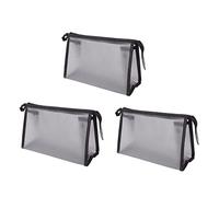 Mesh Makeup Bag EVA Triangular Design Semi Transparent Mesh Zipper Pouch for Cosmetic Travel Outdoor Storage Black 23x14x8.5cm 3Pcs