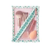 Mesh Makeup Bag Portable Makeup Organizer with Pattern, Green | Stationery Pouch For Women Girls Large Business Wear Holiday Hotel Home Travel