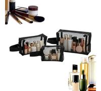 Mesh Makeup Bag Set of 3 Portable Travel Zipper Makeup Bag, Black, Please