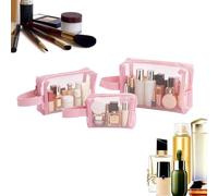 Mesh Makeup Bag | Set of 3 Portable Zipper Travel Mesh Bags | for Dormitory, Home, Office, Gym, Short Moving and Fitness and Bathroom, pink, Please refer to the description, Please refer to