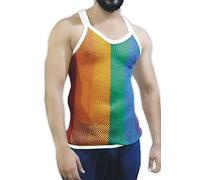 Mesh Marina Reggae Rainbow Men's Net Vest Fishnet Shirt Fitted Striped Sports Tank Top LGBTQ LGBT Gay Pride Parade Flag Muscle Gym Beach Clubwear Festival Summer Workout See-Through Sexy Outfit