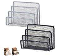 Mesh Metal Mail Organizer for Desk, 3-Slot Letter Sorter File Holder with Tiered Design, Office Countertop Envelope Document Sorter, Iron, Black Silver 2 Color Options, 17x13cm (Black&Silver)