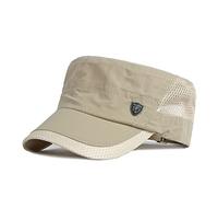 Mesh Military Cap Summer Army Hats for Men Quick Qry Short Bill Hat Cadet Cap (Khaki)