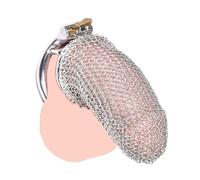 Mesh Net Chain Chastity Cage Device for Male,Metal Sensational Cock Cage with Bondage Belt and Fetish Pleasure (45mm, Round Ring)