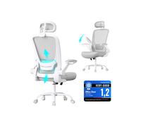 Mesh Office Chair with Flip-Up Armrests, Dove Grey / with Headrest