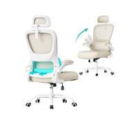 Mesh Office Chair with Flip-Up Armrests, Sand Beige / with Headrest