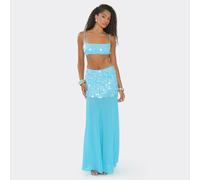 Mesh Panel Maxi Skirt In Aqua Blue Sequin, Women's Size UK 10