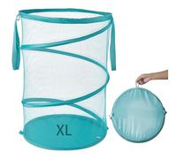 Mesh Popup Laundry Hamper 115L Collapsible Laundry Basket No Lid Extra Large Capacity Foldable Clothing Storage Basket with Handles 26 H x 18 W x 18 L (Turquoise Blue)