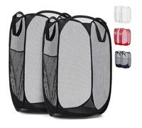 Mesh Popup Laundry Hamper - Portable, Durable Handles, Collapsible for Storage and Easy to Open. Folding Pop-Up Clothes Hampers are Great for The Kids Room, College Dorm or Travel. (Black | Set of 2)