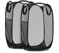 Mesh Popup Laundry Hamper - Portable, Durable Handles, Collapsible for Storage and Easy to Open. Folding Pop-Up Clothes Hampers are Great for The Kids Room, College Dorm or Travel. (Black | Set of 2)