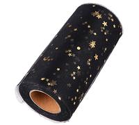 Mesh Ribbon Wide Whimsy Ribbons with Gold Star Moon Pattern DIY Craft Web Ribbon for Wrapping Home Wedding Christmas Cake Decoration 2280x15cm (Black)