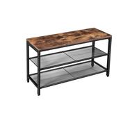 Ledrem Shoe Bench With Seat, Shoe Rack With 2 Mesh Shelves, Shoe Storage Organiser For Hall Entryway, Rustic Brown