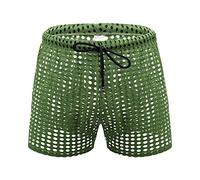 Mesh Shorts Men's Transparent Erotic Underwear Sexy Boxer Shorts Breathable Mesh Shorts Lingerie Men Sexy Lingerie Transparent Underwear Beach Swimwear Made of Fishnet, Green, XXL