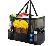 Mesh Shower Bag 2 Pcs Large Mesh Bathroom Shower Caddy,Beach Pool Bag,Portable Toiletry Tote for College Dorm Gym Swimming for Dorm，Bathroom(Black S 2PCS)
