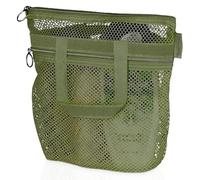 Mesh Shower Bag 25 x 26cm Quick Dry Caddy with Zipper & 2 Pockets. Portable Shower Tote, Ideal for Gym, Travel, Camp, Beach, for Sunscreen, or as part of College Essentials (Olive Green)