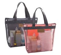 Mesh Shower Caddy, 2Pcs Shower Caddy Portable, Portable Sh ower C addy, Quick Dry Por table Mesh S hower Bag, Hanging Toiletry Bag, for Travel,Gym,Swimming,Camping,College Dorms (Grey & Pink)