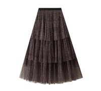Mesh Skirts Womens High Waist Layered Leopard Print Midi Tulle Cake Skirt for Wedding Party Club