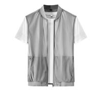 Mesh Sleeveless Vest for Men UK Lightweight Stand Collar Zip-Up Waistcoat with Pockets Breathable Hollow Out Fishing Jacket Summer Casual Gilet Outdoor Fishing Hiking Photography Utility Vests Gray