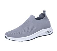 Mesh Slip On Trainers Mens Orthopedic Breathable Soft Sole Walking Shoes Slip-On Hands Free Slip in Casual Sneakers Arch Support Stretch Shoes Ligthweight Comfy Non-Slip Hiking Trekking Trainers Grey