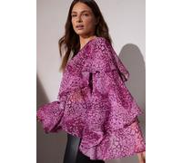 Mesh Snake Print Blouse Star By Julien Macdonald Fuchsia 14