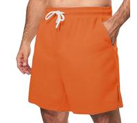 Mesh Sports Shorts for Men UK Sale Clearance, Solid Quick Dry Slit Pants, Elasticated Waist Running Training Shorts, Wide Leg Swim Trunks, Summer Beach Surfing Board Short Pants with Pockets Orange